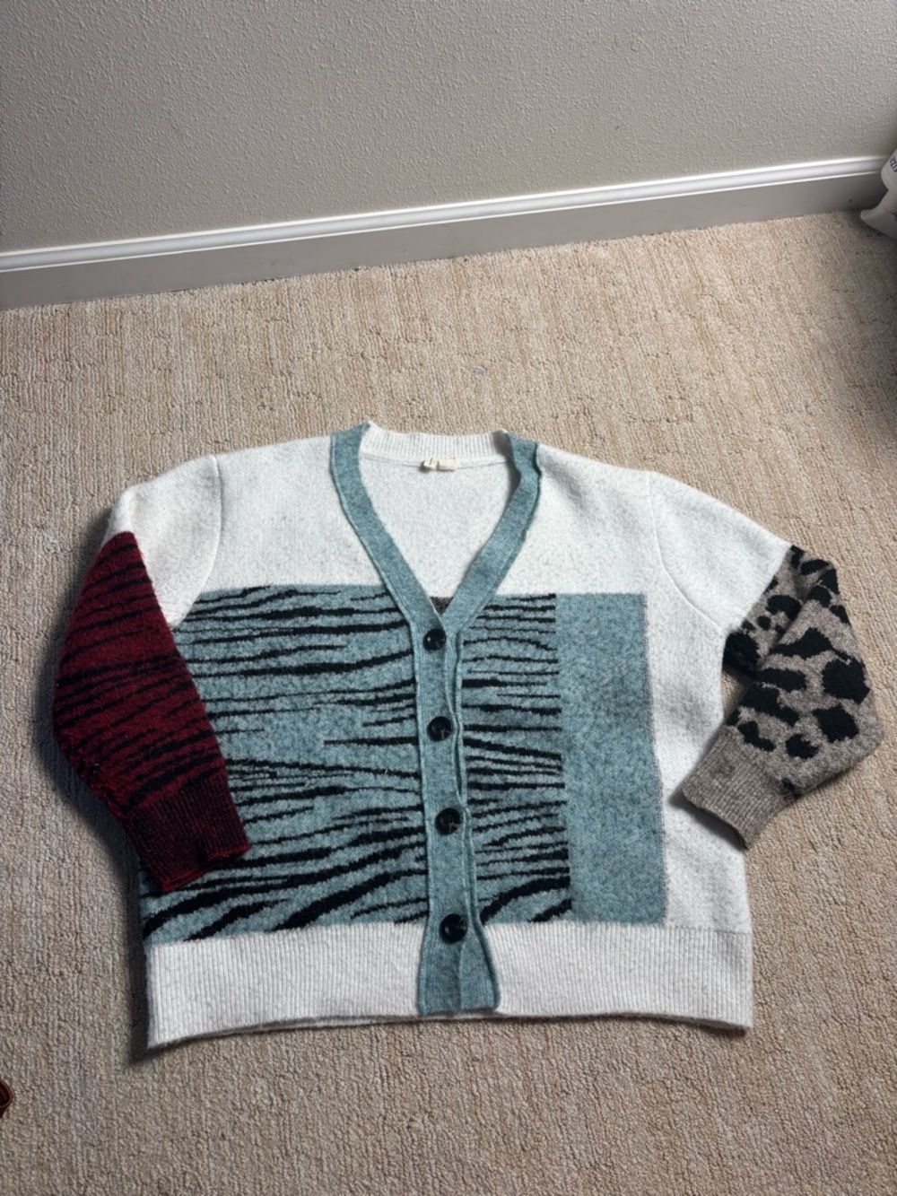 Anthropologie MOTH Colorblock Patterned V-Neck Cardigan Sweater
